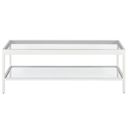 45" White Glass And Steel Coffee Table With Shelf