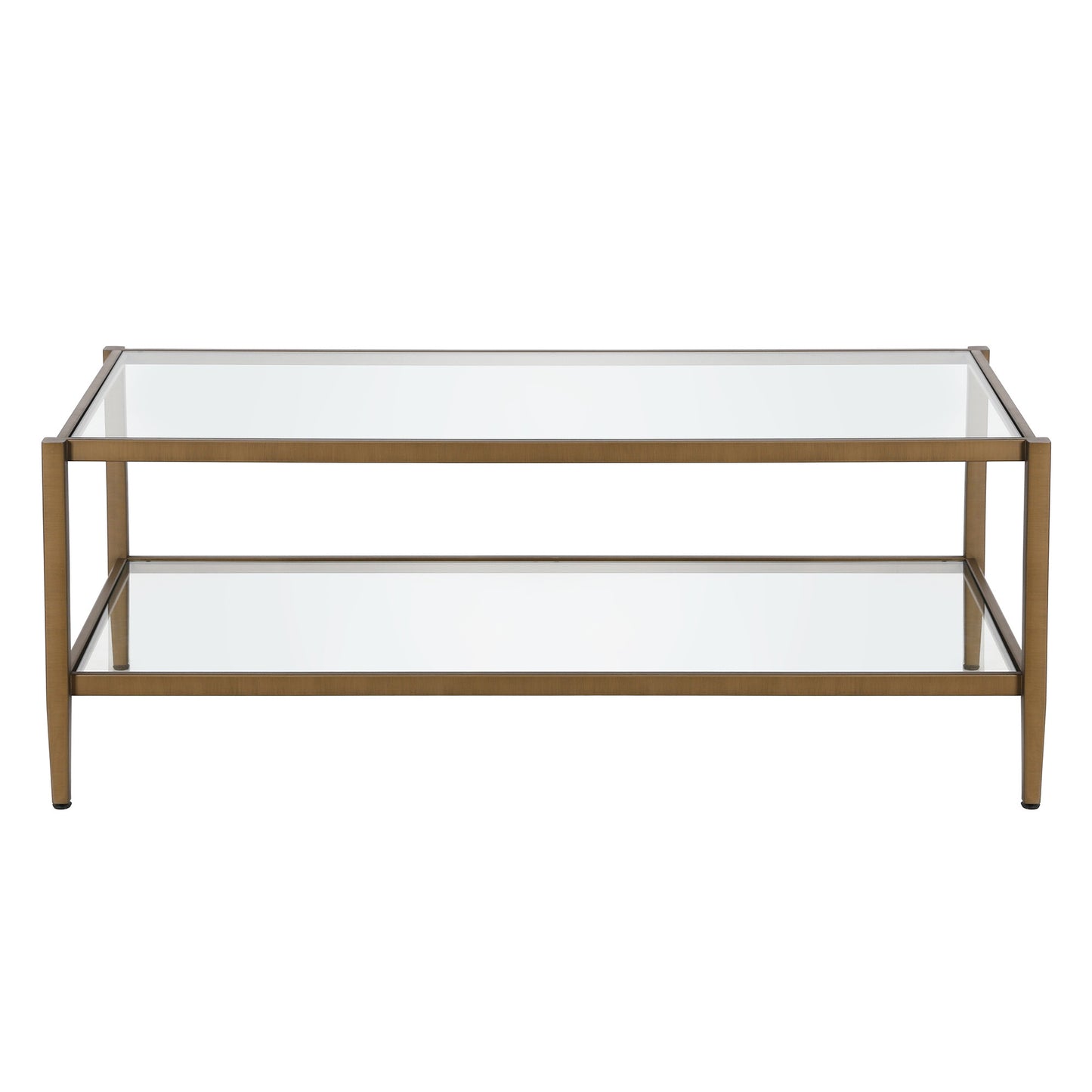 45" Gold Glass And Steel Coffee Table With Shelf