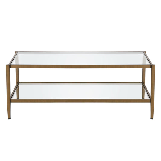 45" Gold Glass And Steel Coffee Table With Shelf