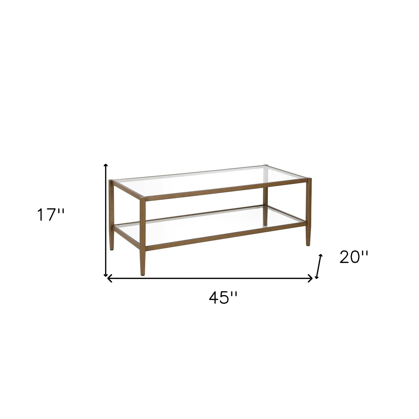 45" Gold Glass And Steel Coffee Table With Shelf