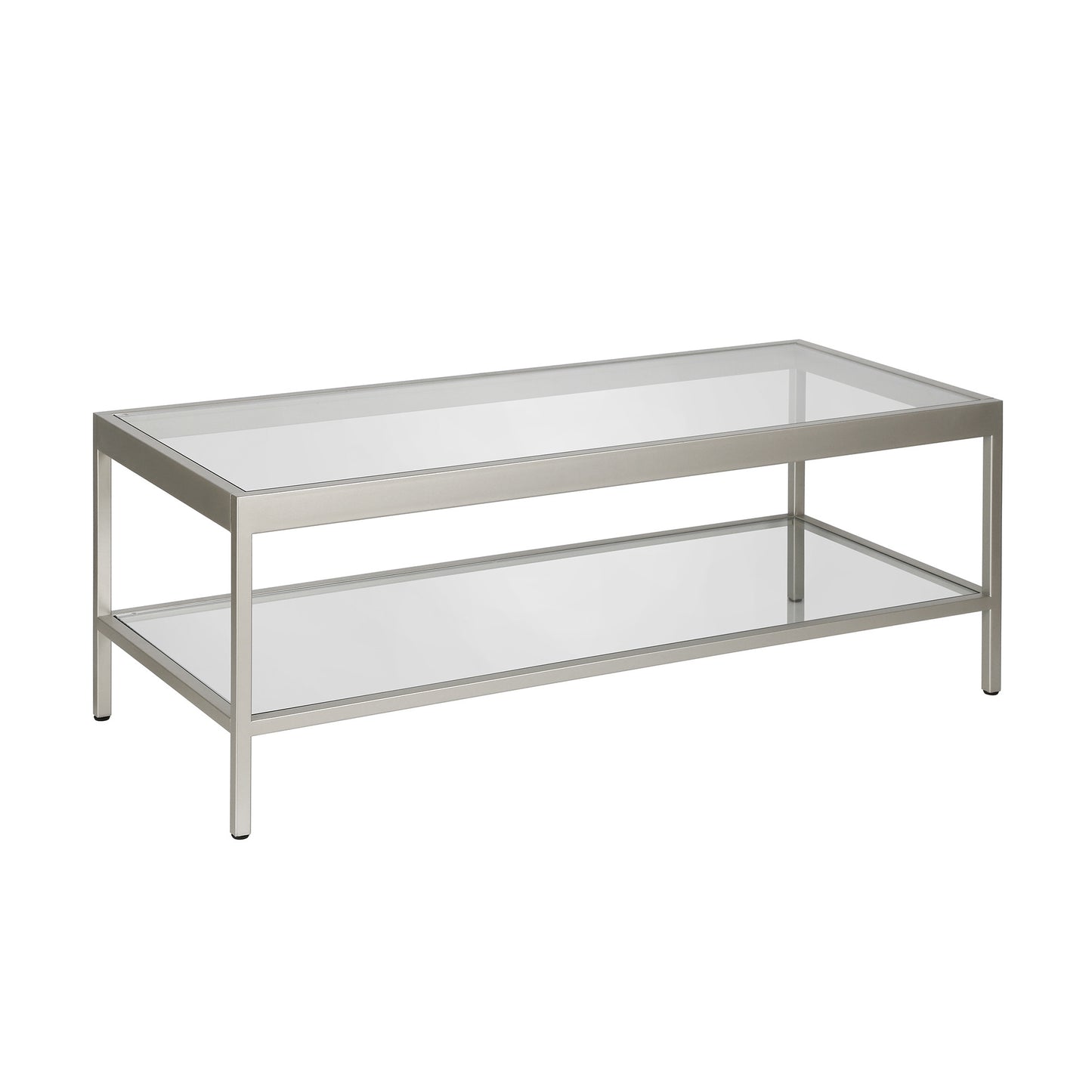 45" Silver Glass And Steel Coffee Table With Shelf