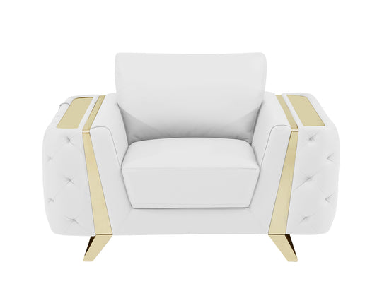 50" White and Gold Genuine Leather Chair Arm Chair