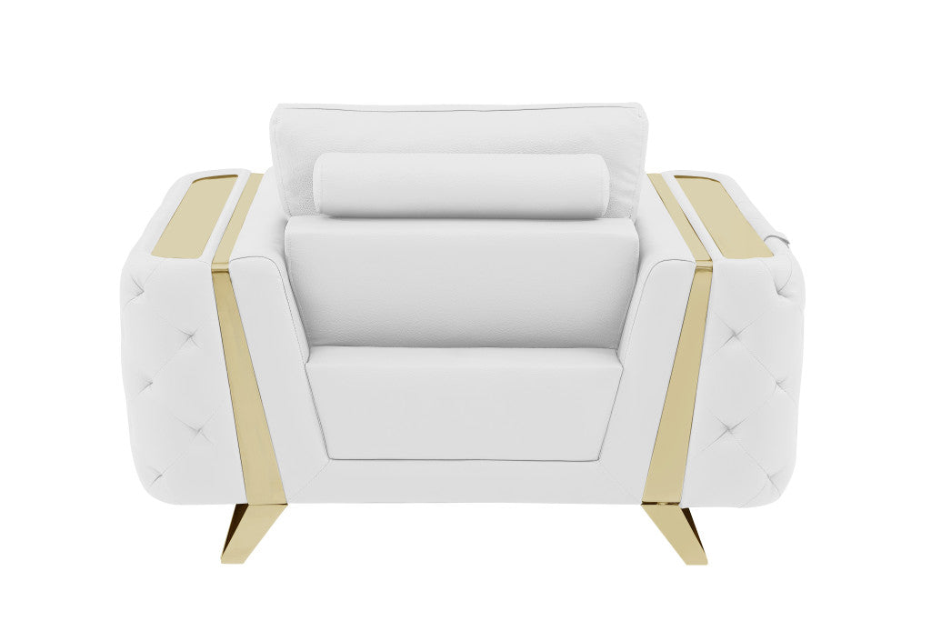 50" White and Gold Genuine Leather Chair Arm Chair