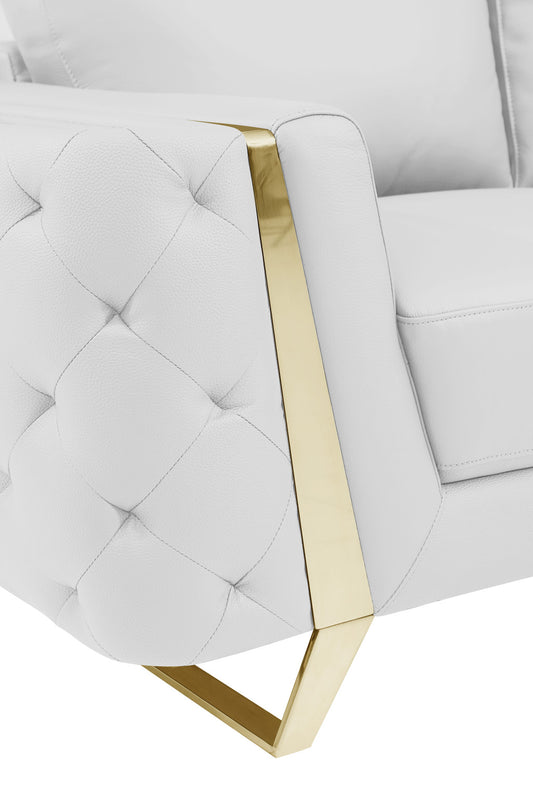 50" White and Gold Genuine Leather Chair Arm Chair