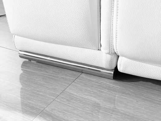 White Italian Leather Power Reclining U Shaped Five Piece Corner Sectional With Console