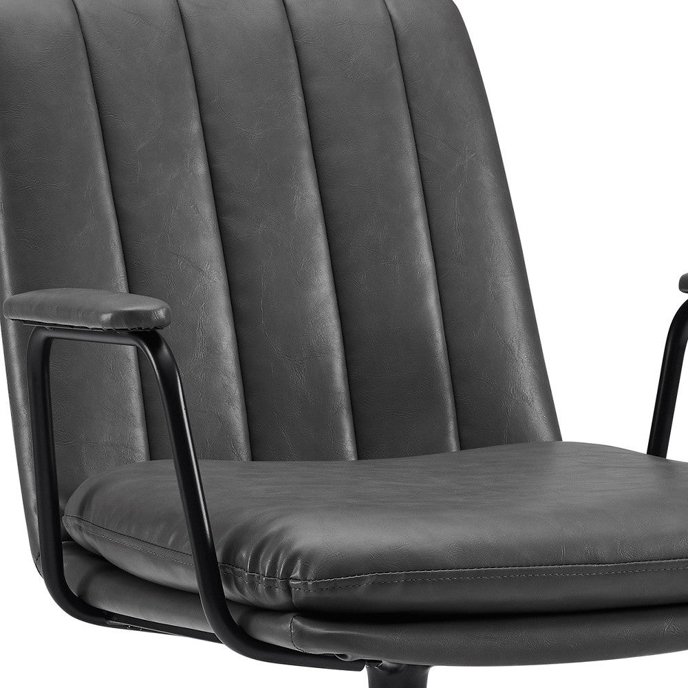 23" Charcoal and Natural Faux Leather Swivel Arm Chair