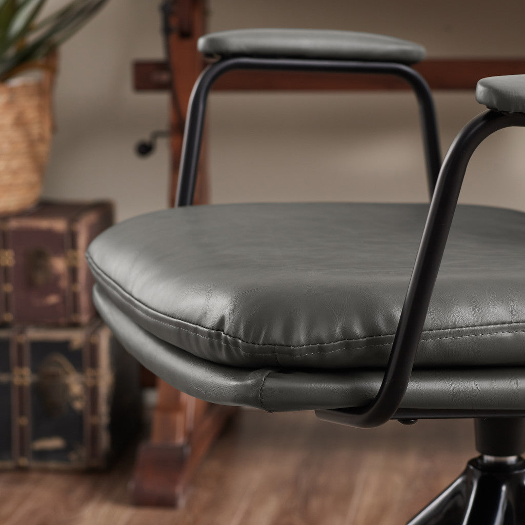 23" Charcoal and Natural Faux Leather Swivel Arm Chair