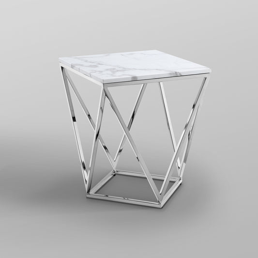 22" Silver Metallic and White Stone End Table