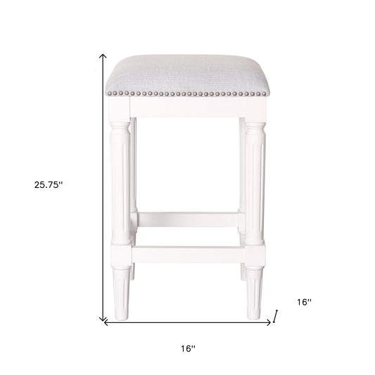 27" Gray And Antiqued White Solid Wood Backless Counter Height Bar Chair