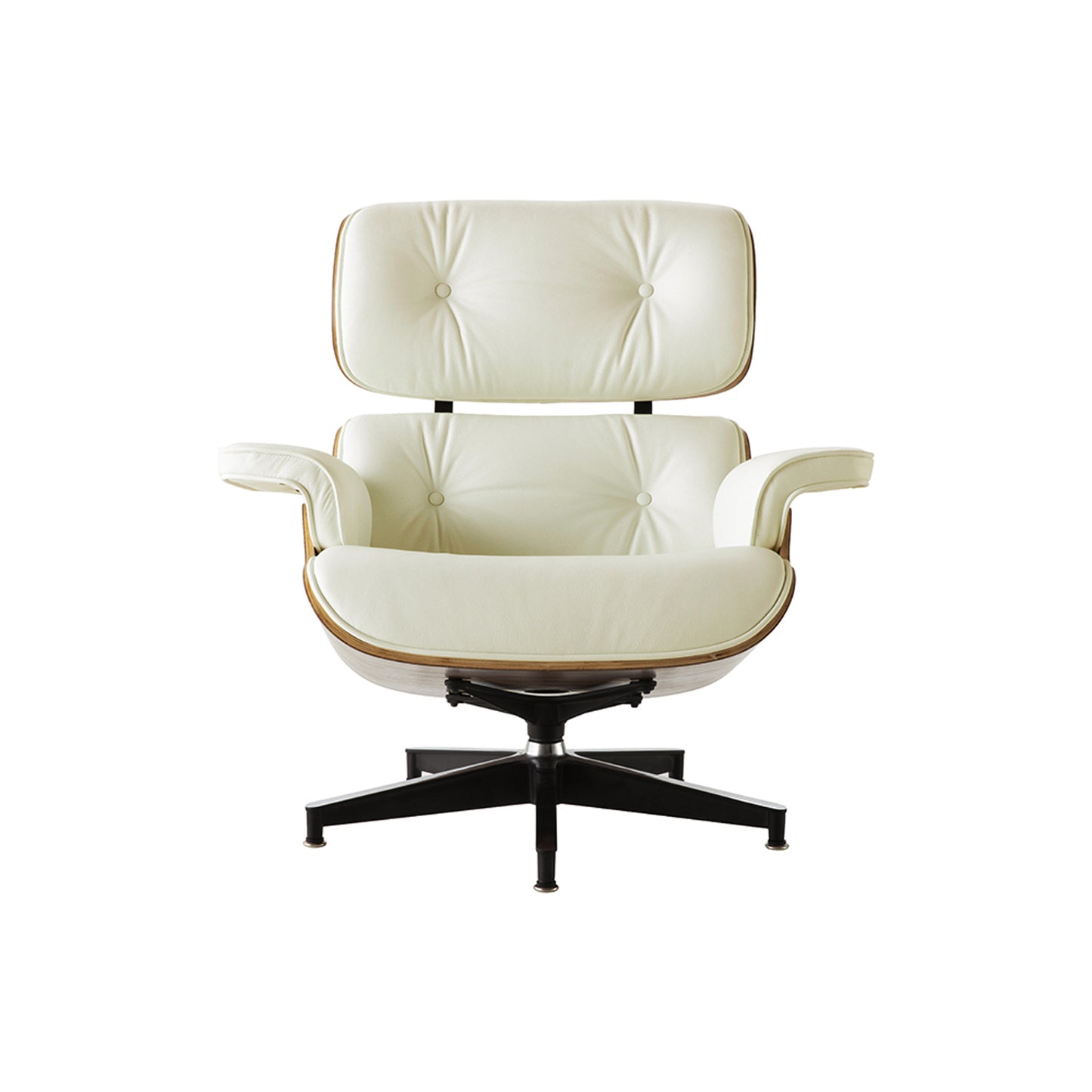 35" Beige Tufted Leather And Dark Brown Swivel Lounge Chair with Ottoman