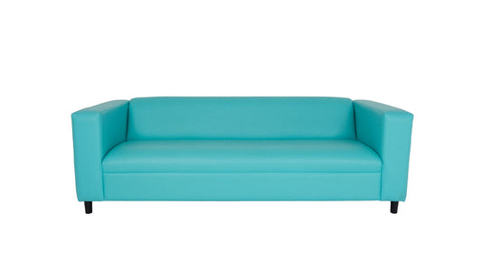 84" Teal Blue Faux Leather And Black Sofa
