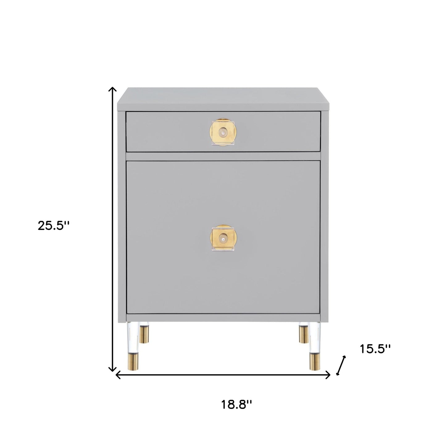 26" Clear and Light Gray End Table with Drawer and shelf