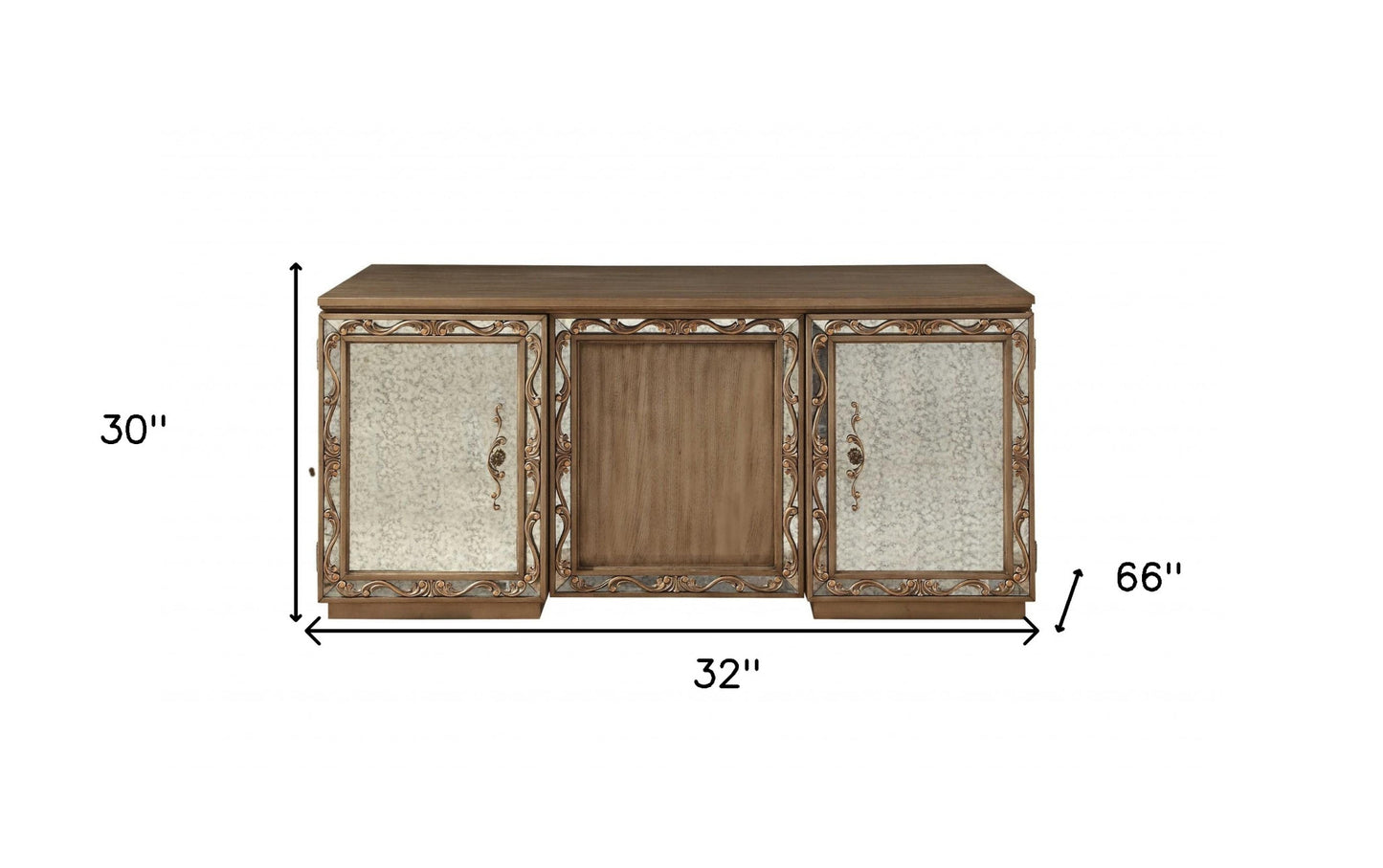 32" Brown Mirrored Executive Desk With Two Cabinets