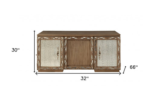 32" Brown Mirrored Executive Desk With Two Cabinets