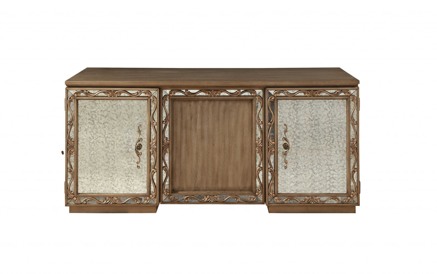 32" Brown Mirrored Executive Desk With Two Cabinets