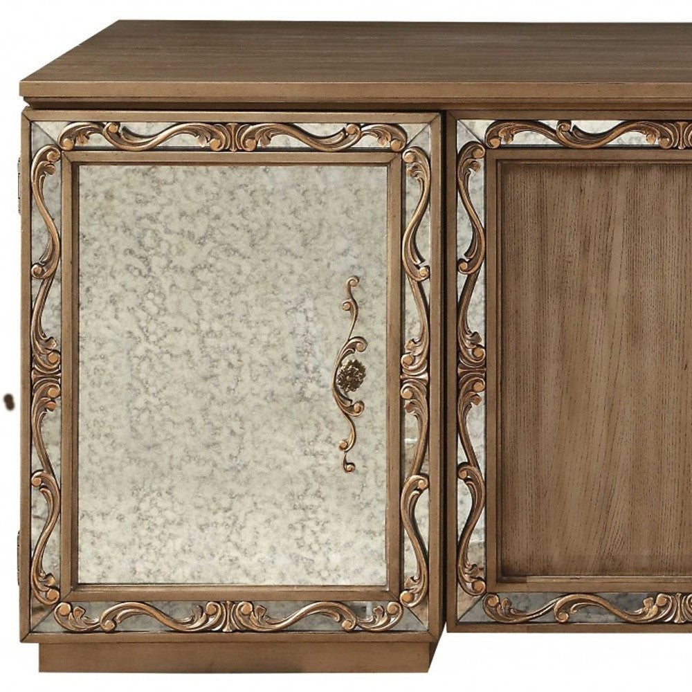 32" Brown Mirrored Executive Desk With Two Cabinets