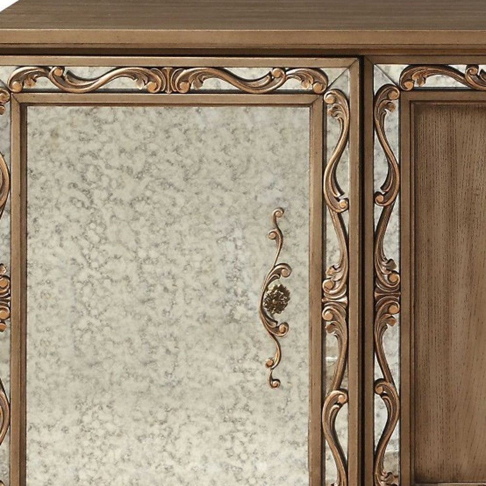 32" Brown Mirrored Executive Desk With Two Cabinets