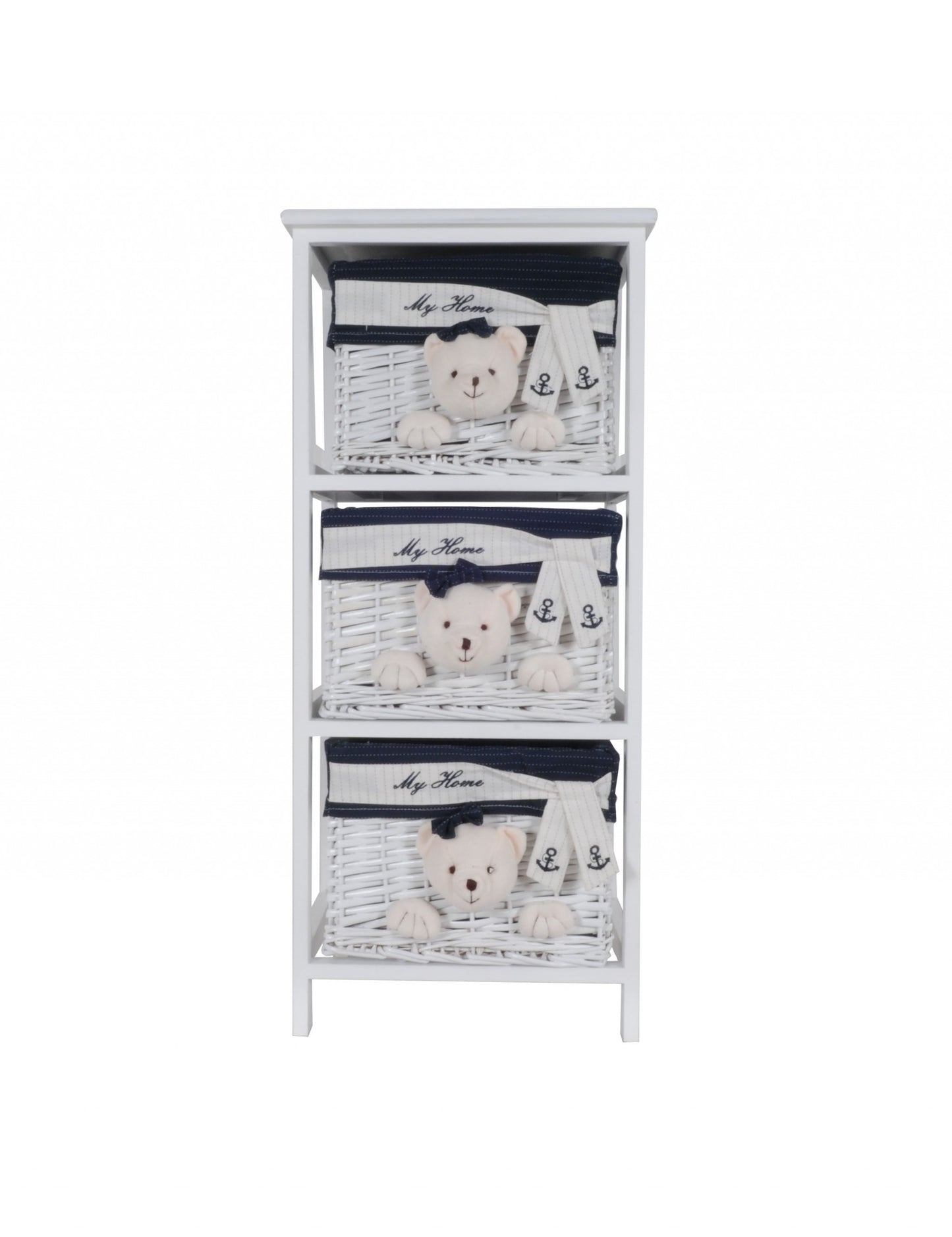 12.5" X 16" X 35.5" White Blue Portable 3 Drawers