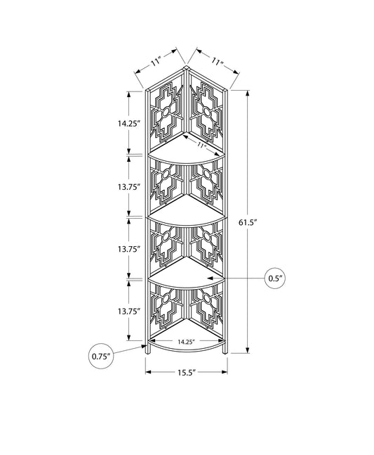 62" White Metal Corner Bookcase