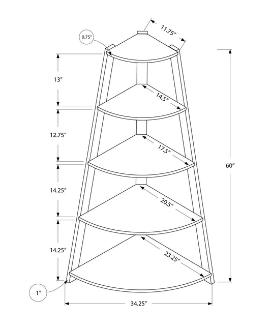 60" White Wood Four Tier Corner Bookcase