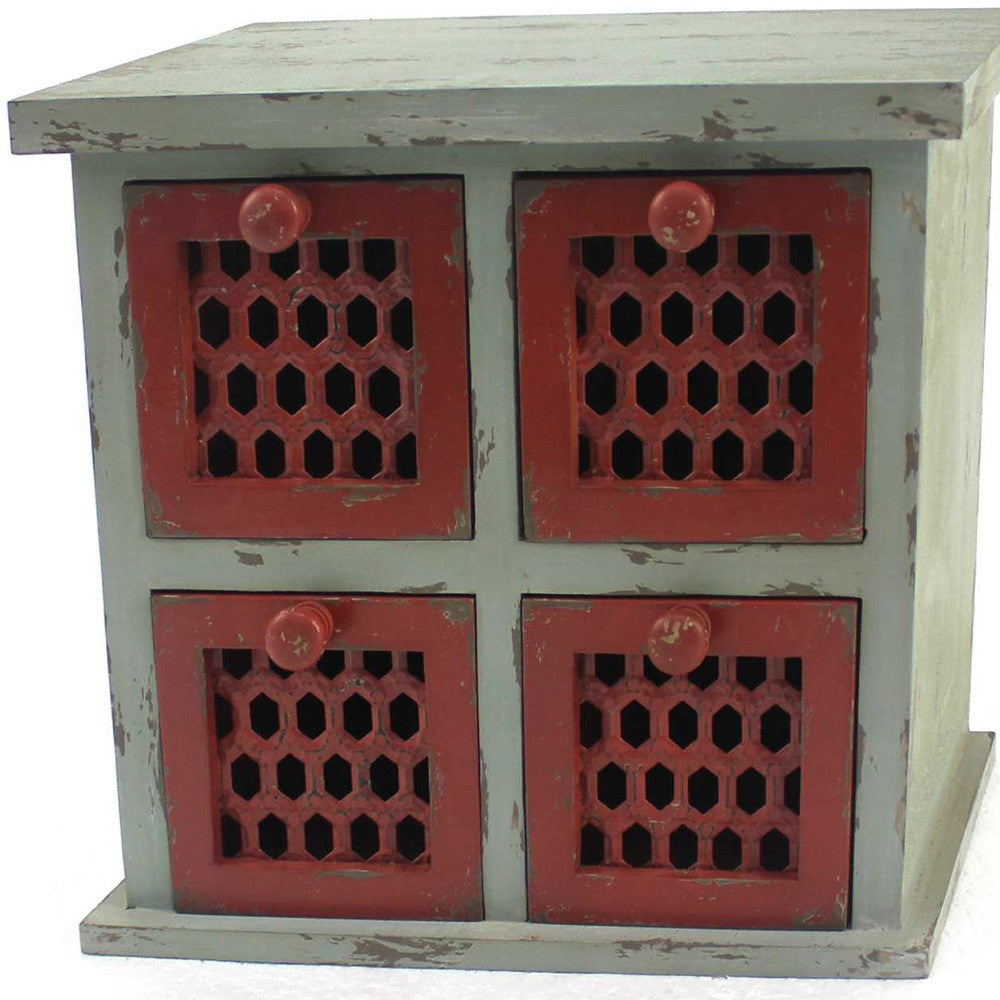 7 X 14 X 12.75 Multi-Color Antiqued 4 Drawer Tabletop Organizer