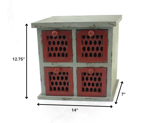 7 X 14 X 12.75 Multi-Color Antiqued 4 Drawer Tabletop Organizer
