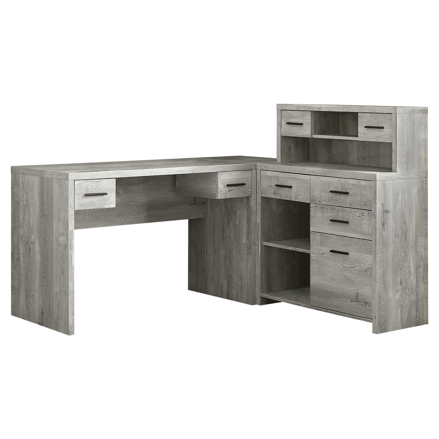 59" Gray L Shape Computer Desk With Eight Drawers