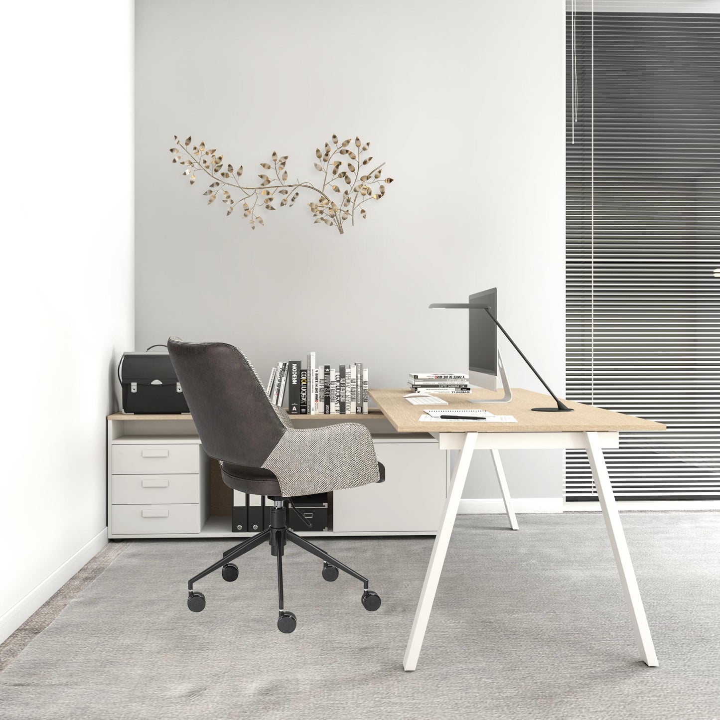 Slate Gray Linen Seat Swivel Adjustable Task Chair Fabric Back Steel Frame