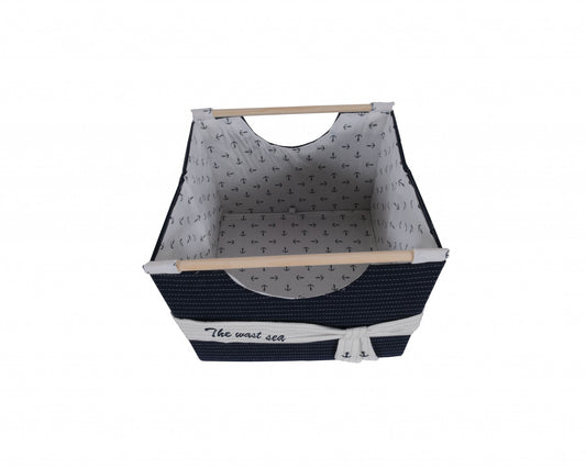 12" X 12.5" X 9.5" White Blue Foldable Fabric Basket Set Of 3