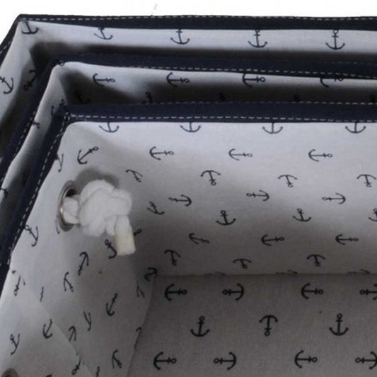 13.5" X 17" X 22.5" Blue Fabric Basket With Bow Decoration Set Of 5