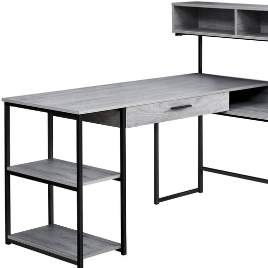 59" Gray and Black L Shape Computer Desk