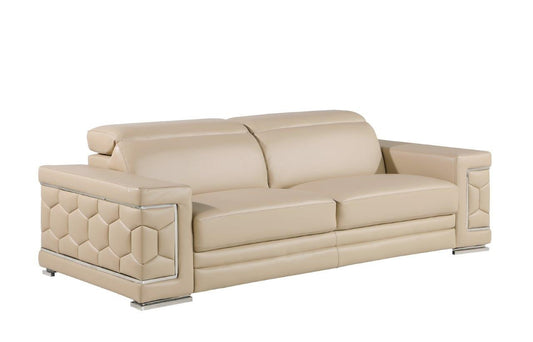 89" Beige And Silver Leather Sofa