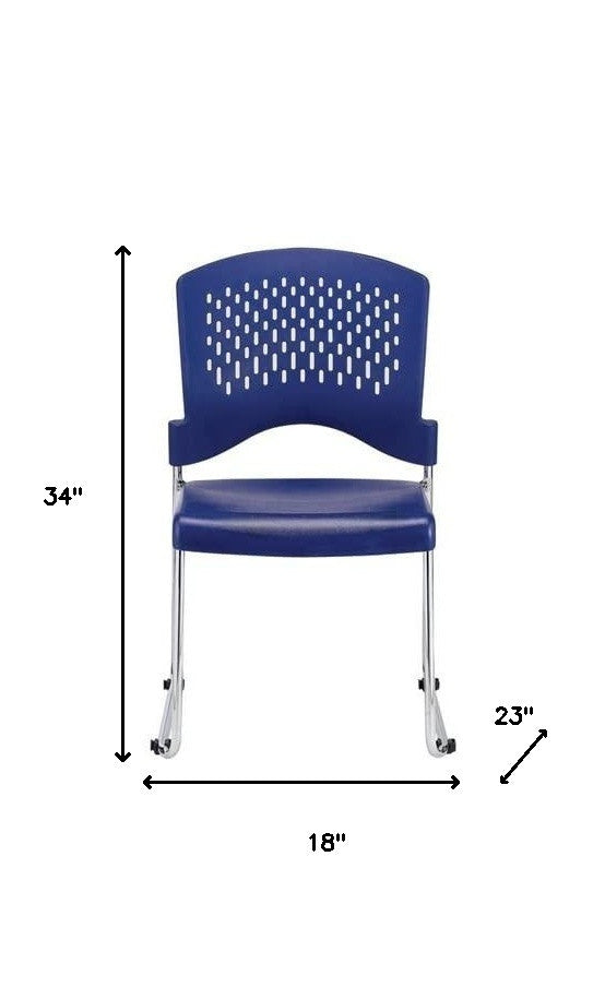 Set of Four Navy Blue and Silver Plastic Office Chair