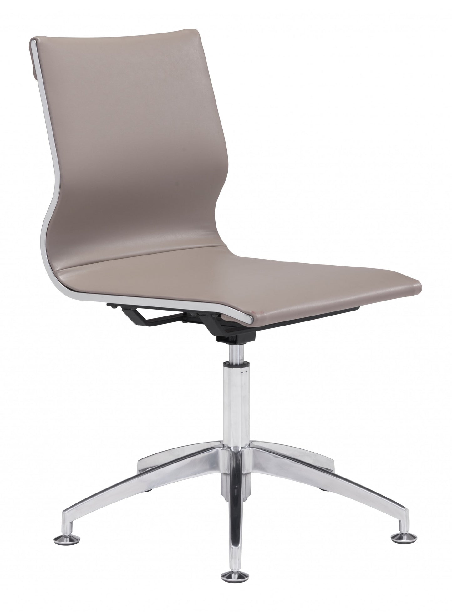 Taupe Faux Leather Seat Swivel Adjustable Conference Chair Metal Back Steel Frame