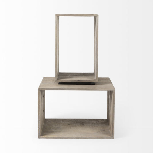 Set of Two Rustic Light Gray Brown Cube Box Shelves