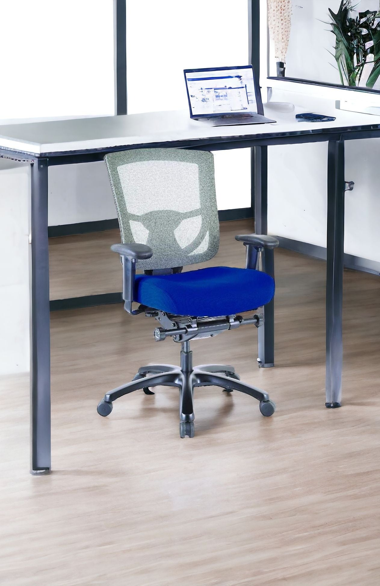 Blue and Black Adjustable Swivel Mesh Rolling Office Chair
