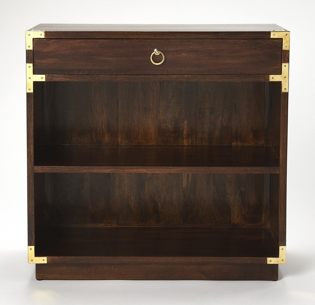 28" Dark Brown Two Tier Standard Bookcase With One Drawer