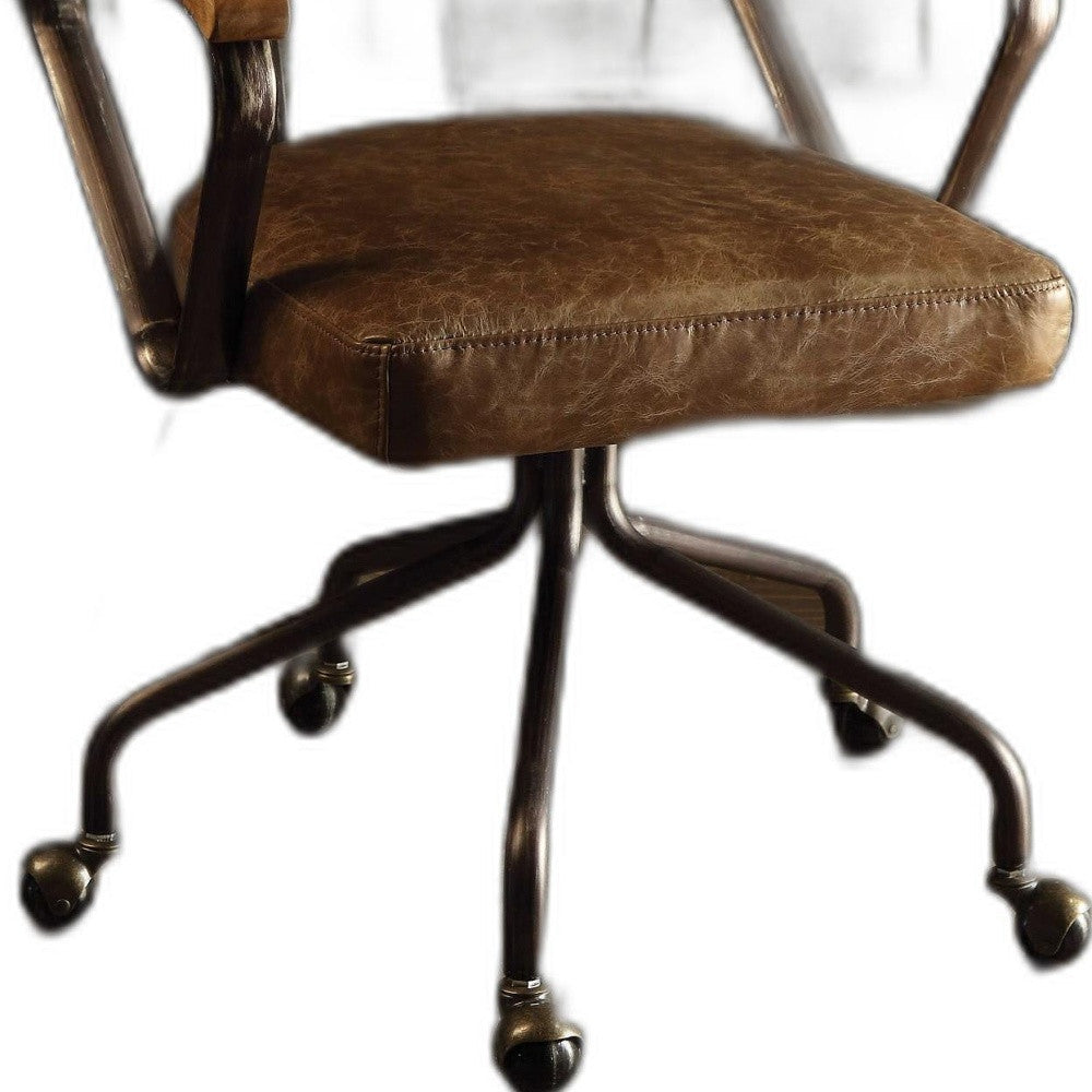 24" X 25" X 32" Vintage Whiskey Leather Office Chair