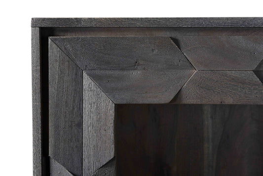 70" Distressed Solid Wood Three Tier Bookcase with Two doors