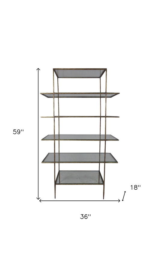 59" Iron and Glass Five Tier Etagere Bookcase