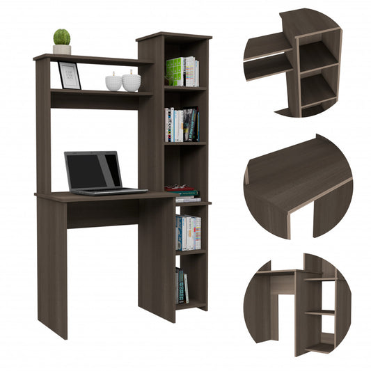 Modern Smokey Oak Office Desk with Storage Cabinet
