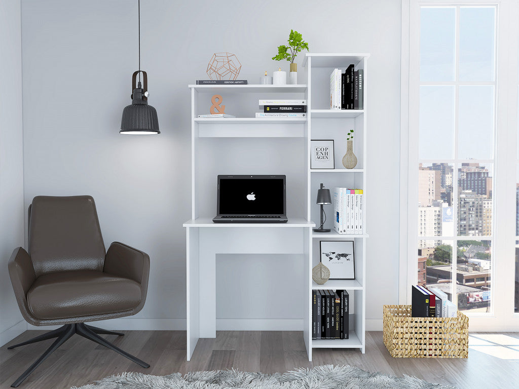 Modern White Office Desk with Storage Cabinet