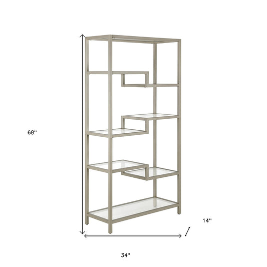 68" Silver Metal and Glass Seven Tier Etagere Bookcase