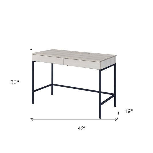 42" Natural and Black Writing Desk With Two Drawers