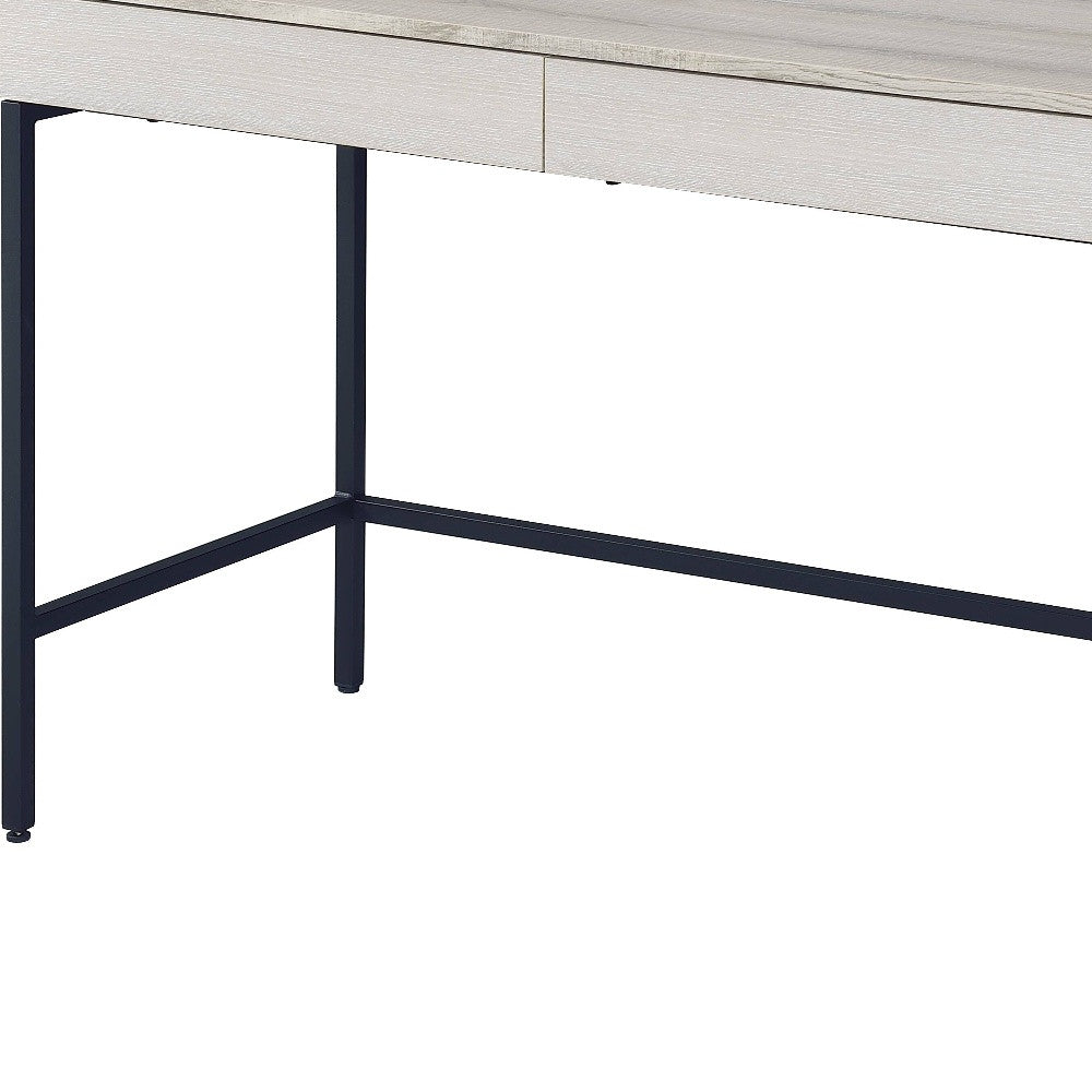 42" Natural and Black Writing Desk With Two Drawers