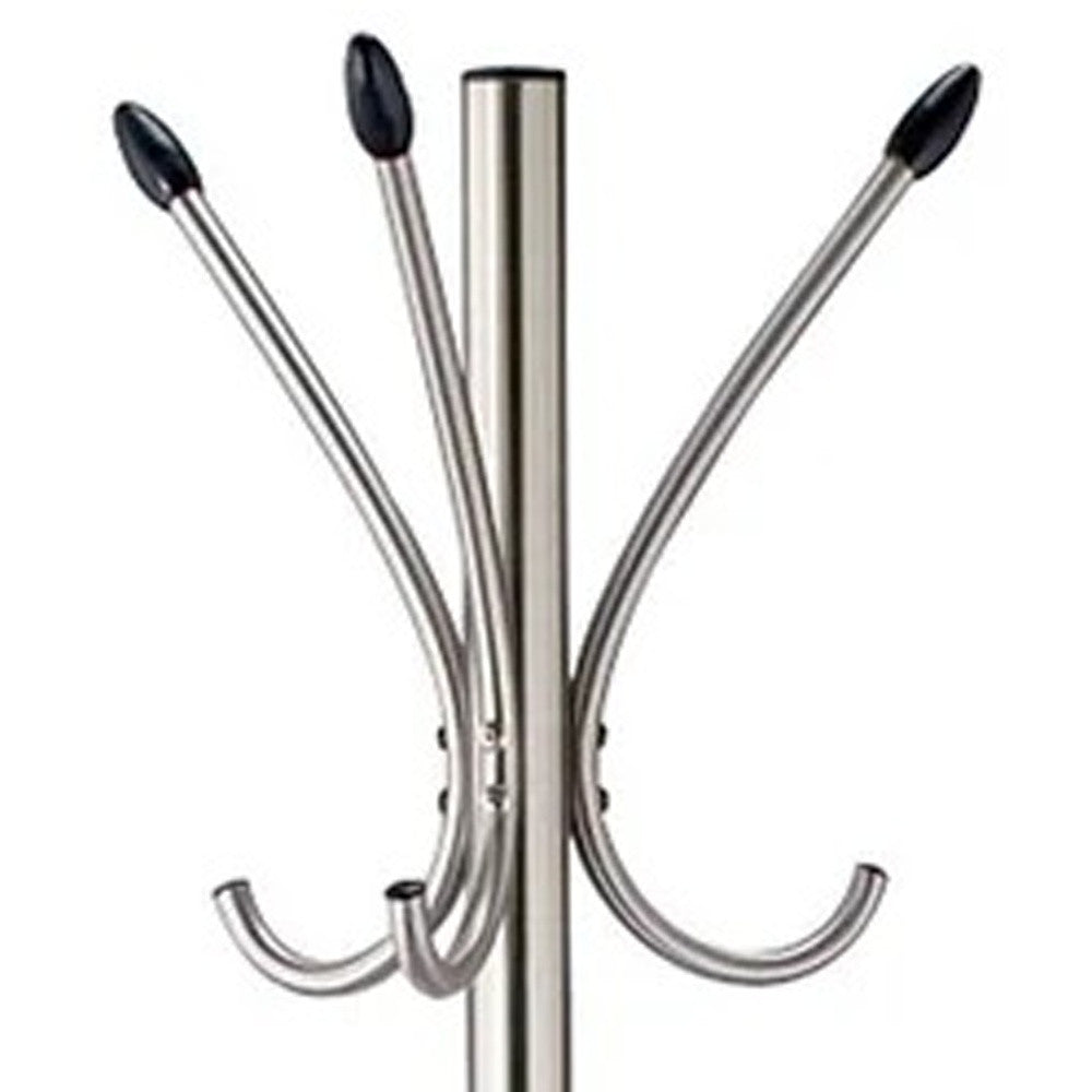 13" X 68" Brushed Steel Brushed Steel Stand Coat Rack