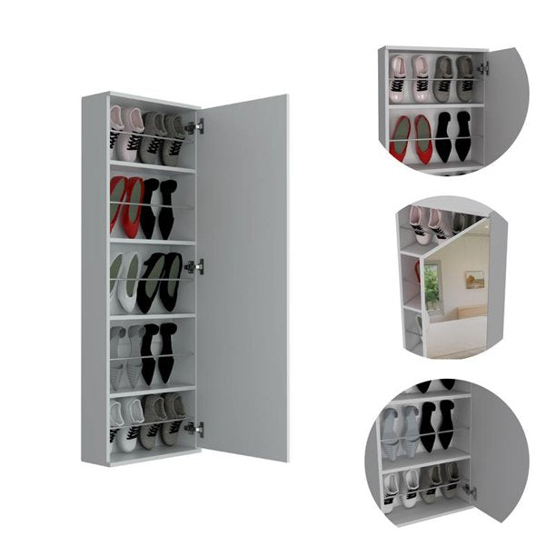 Stylish White Wall Mounted Shoe Rack with Mirror