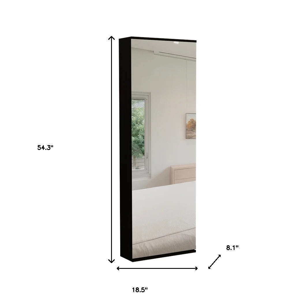 Stylish Black Wengue Wall Mounted Shoe Rack with Mirror