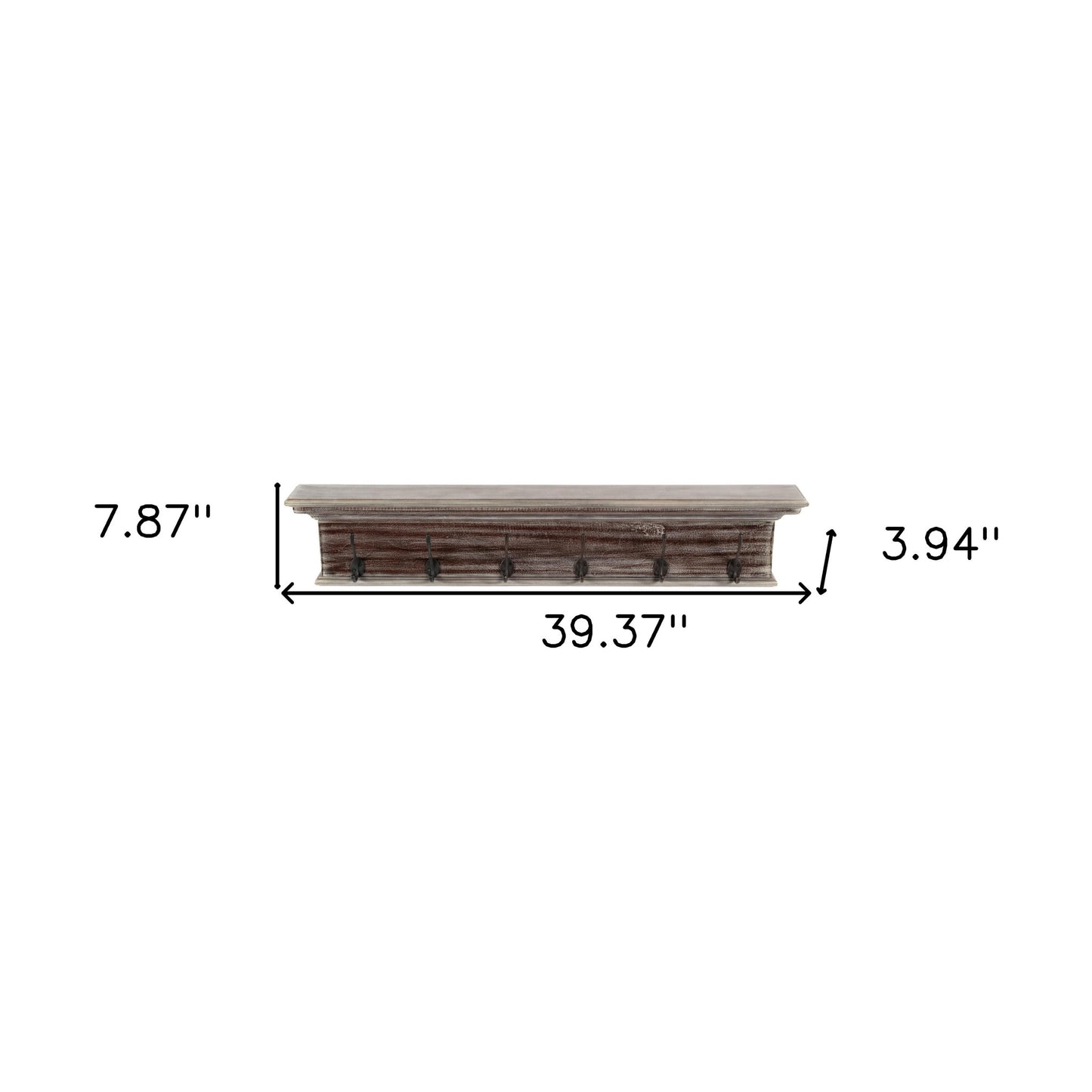 Rustic Natural Brown Gray Wash Wood Six Hook Hanging Coat Rack