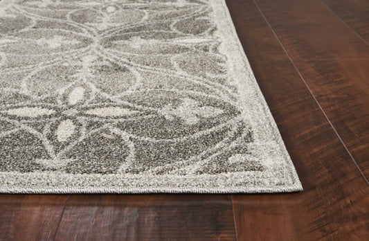 7'X10' Grey Machine Woven Uv Treated Ogee Indoor Outdoor Area Rug